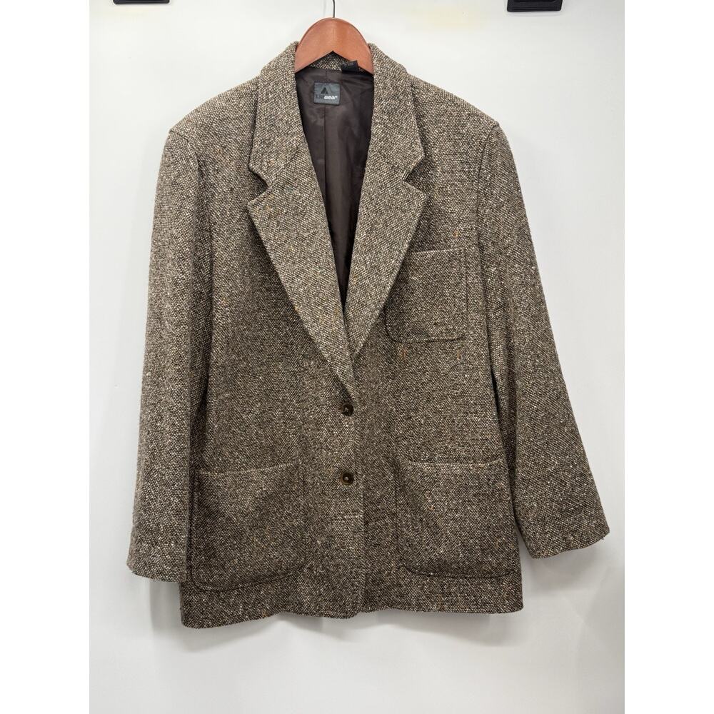 Vintage Wool Tweed Blazer Women’s Size 14 Brown Speckled Dark Academia Jacket